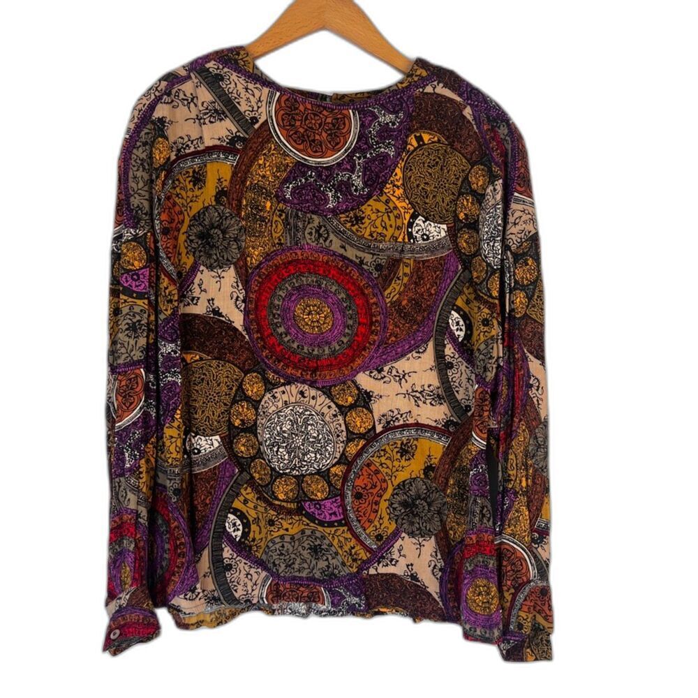 Rafaella Maximal Print Steampunk Scoop‎ Neck Blouse Size Medium